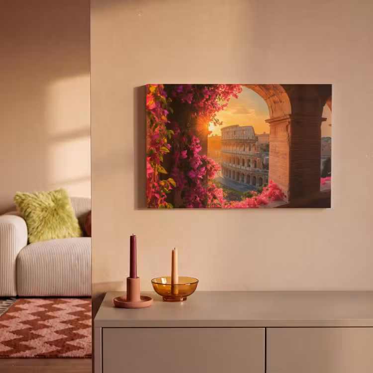 Canvas schilderij - Colosseum - Rome - Roze Bloemen — 2