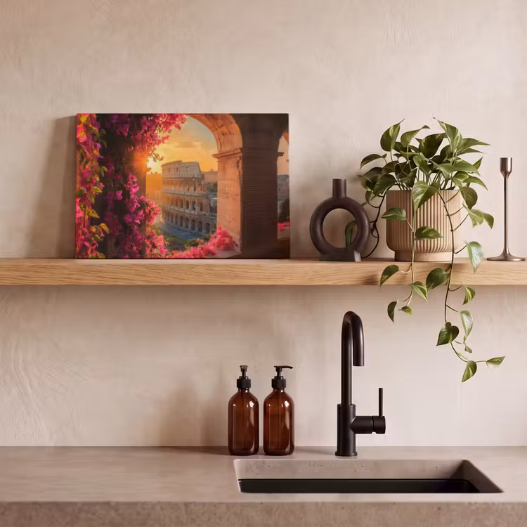 Canvas schilderij - Colosseum - Rome - Roze Bloemen — 3
