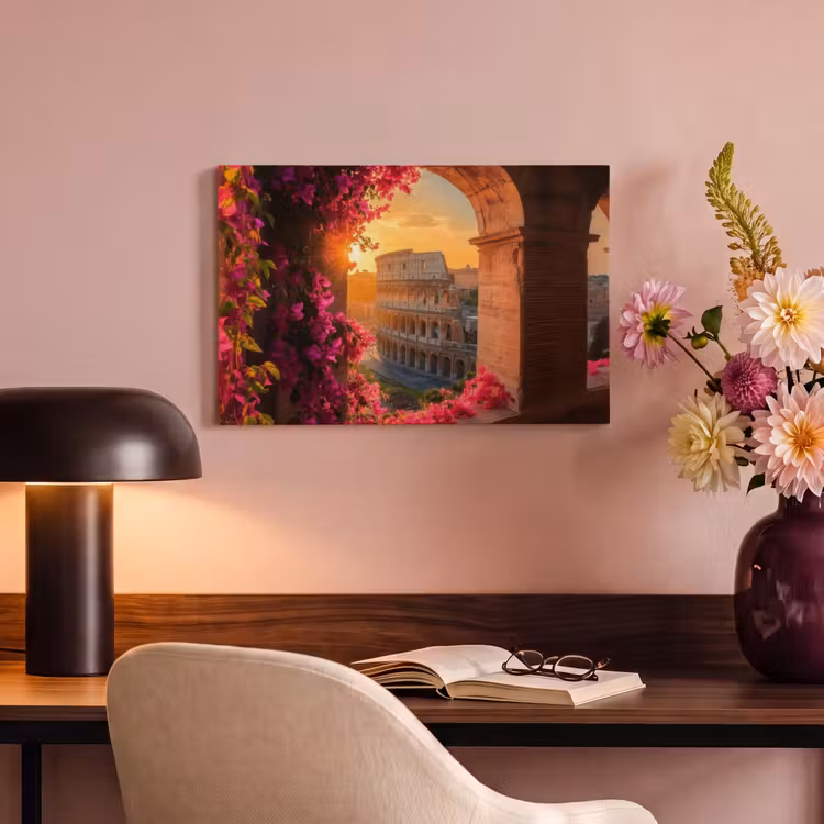 Canvas schilderij - Colosseum - Rome - Roze Bloemen — 4