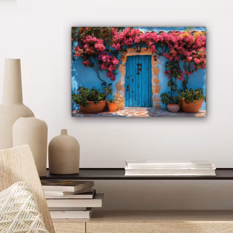 Canvas schilderij - Deur - Hout - Bloemen - Blauw — 5