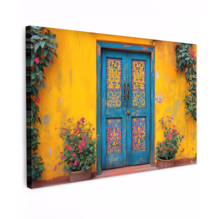 Canvas schilderij - Deuren - Kleurrijk - Planten — 1