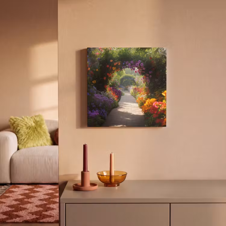 Canvas schilderij - Doorkijk - Pad - Bloemen - Struik - Kleurrijk — 2