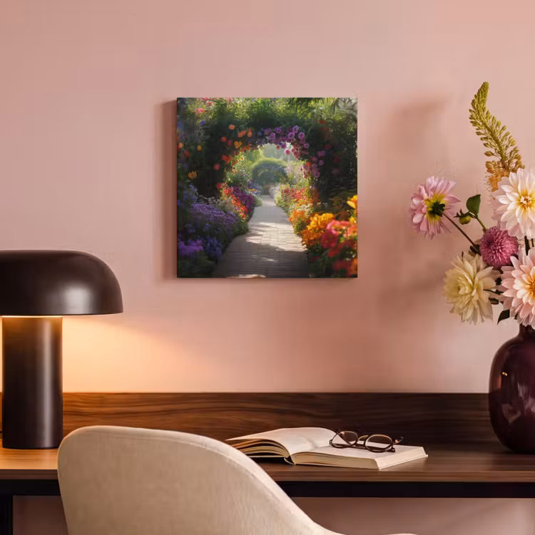 Canvas schilderij - Doorkijk - Pad - Bloemen - Struik - Kleurrijk — 4