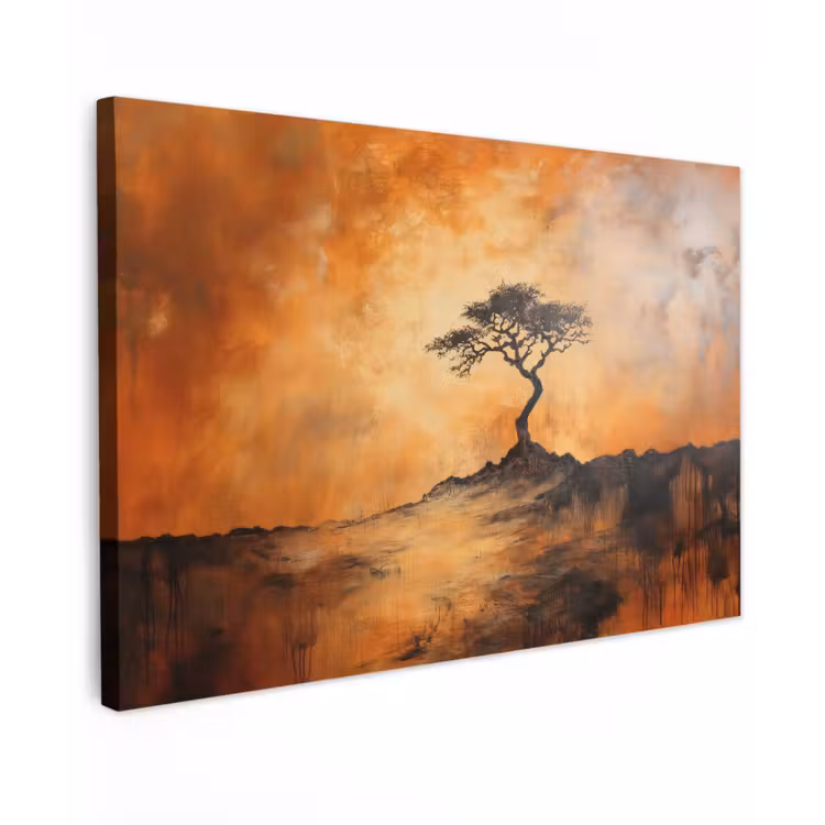 Canvas schilderij - Boom - Landschap - Oranje — 1