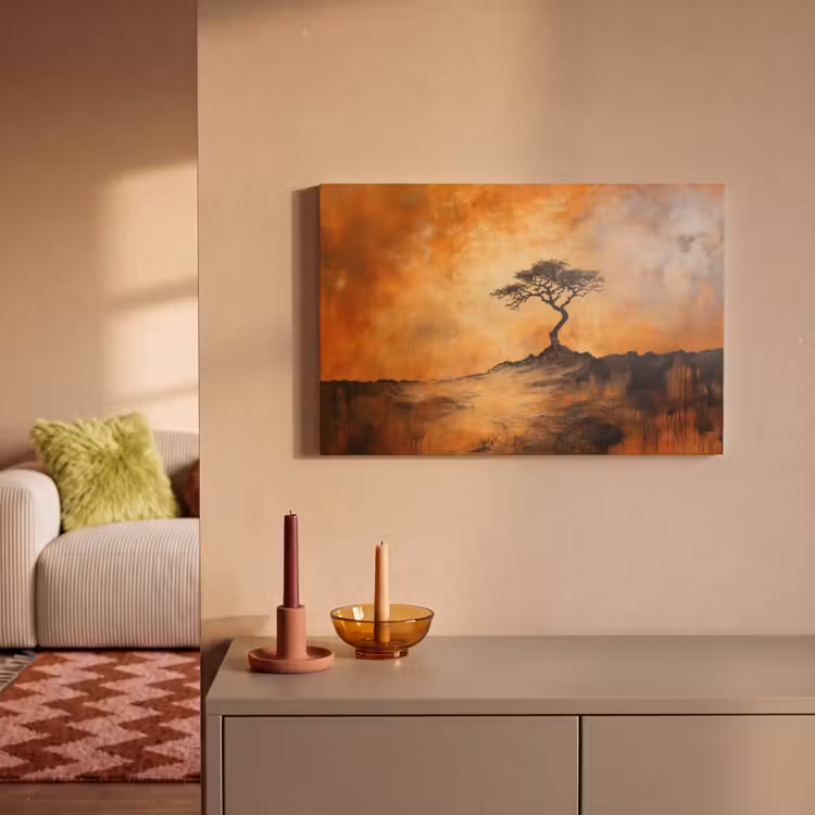 Canvas schilderij - Boom - Landschap - Oranje — 2