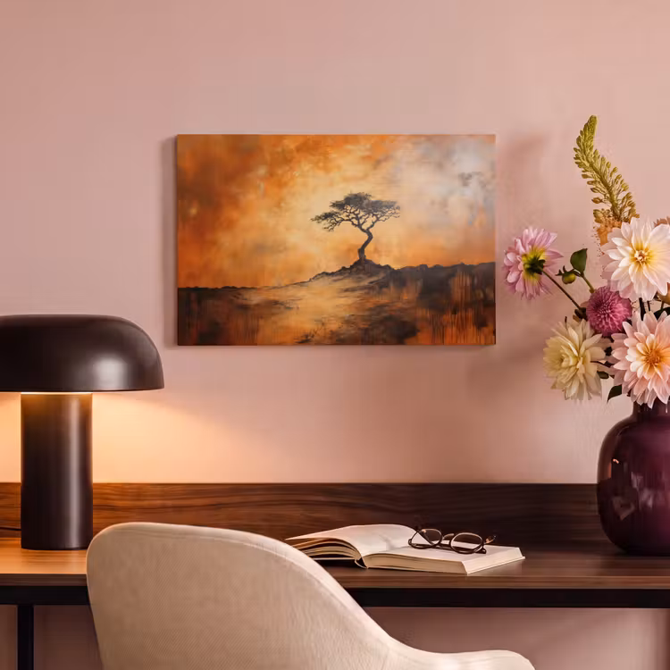 Canvas schilderij - Boom - Landschap - Oranje — 4