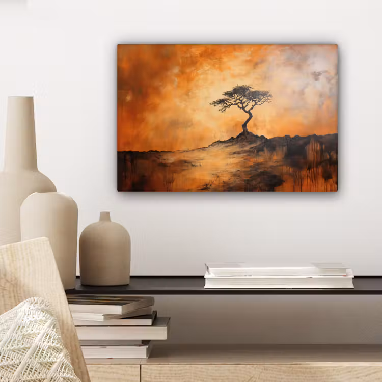 Canvas schilderij - Boom - Landschap - Oranje — 5