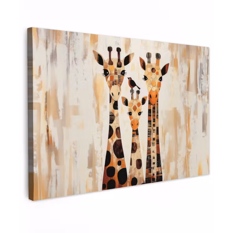 Canvas schilderij - Giraffen - Cartoon - Crème — 1