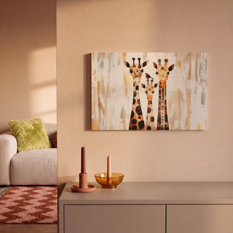Canvas schilderij - Giraffen - Cartoon - Crème — 2