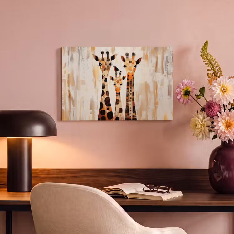 Canvas schilderij - Giraffen - Cartoon - Crème — 4