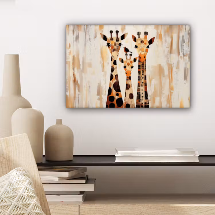 Canvas schilderij - Giraffen - Cartoon - Crème — 5