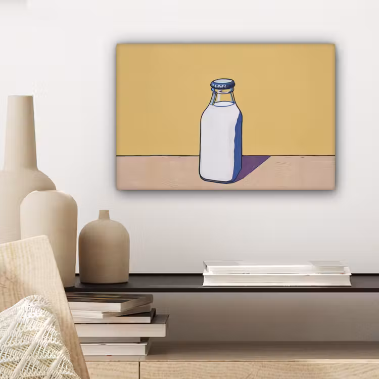 Canvas schilderij - Glazen - Fles - Illustratie - Melk — 5