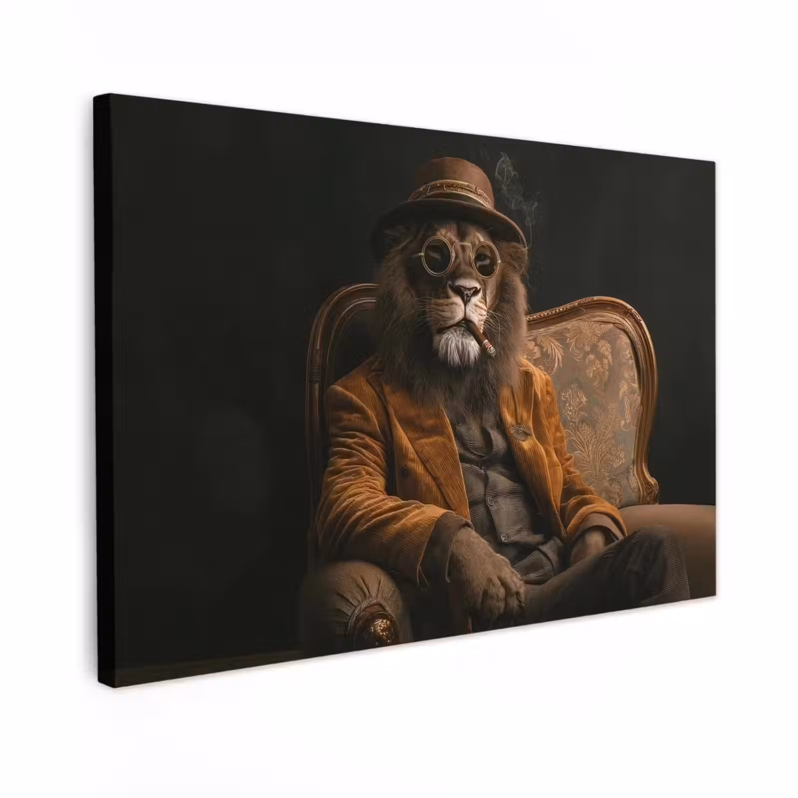 Canvas schilderij - Bril - Leeuw - Bank - Hoed — 1