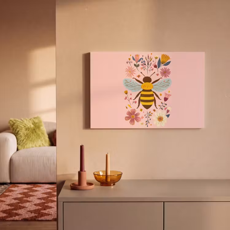 Canvas schilderij - Bij - Geel - Bloemen - Kleurrijk — 2