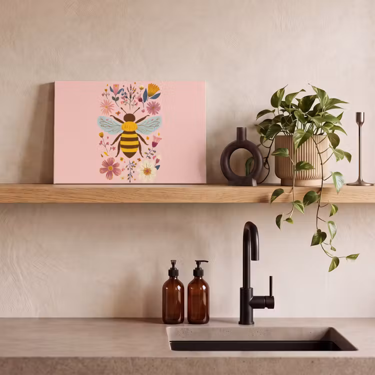 Canvas schilderij - Bij - Geel - Bloemen - Kleurrijk — 3