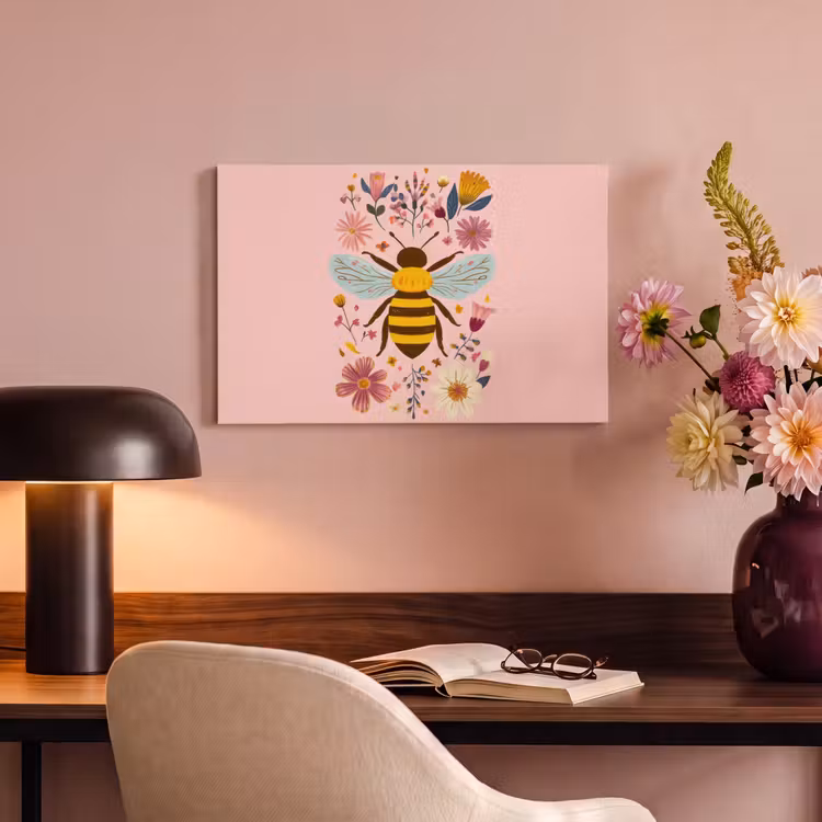 Canvas schilderij - Bij - Geel - Bloemen - Kleurrijk — 4