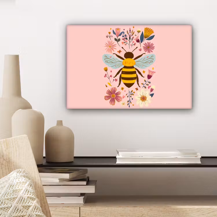 Canvas schilderij - Bij - Geel - Bloemen - Kleurrijk — 5