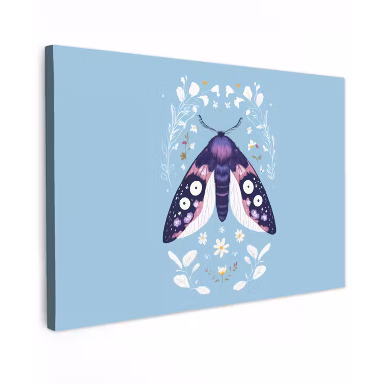 Canvas schilderij - Bladeren - Wit - Vlinder - Insect — 1