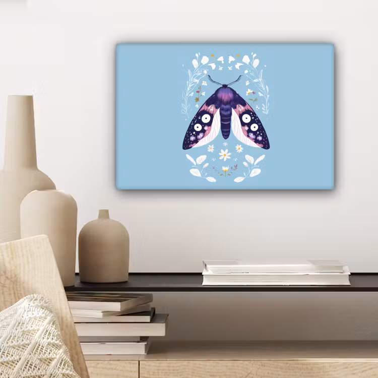 Canvas schilderij - Bladeren - Wit - Vlinder - Insect — 5