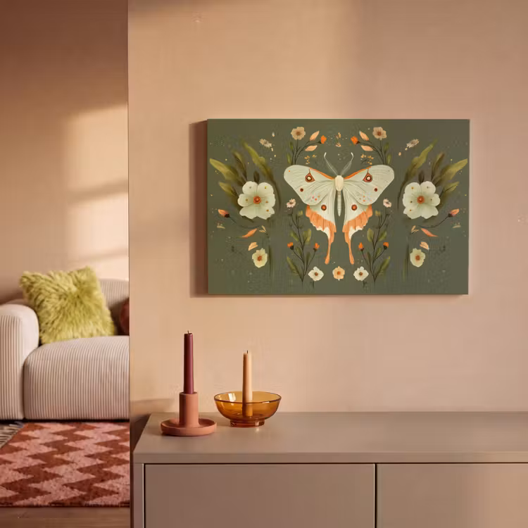 Canvas schilderij - Bloemen - Bladeren - Olijfgroen - Vlinder — 2