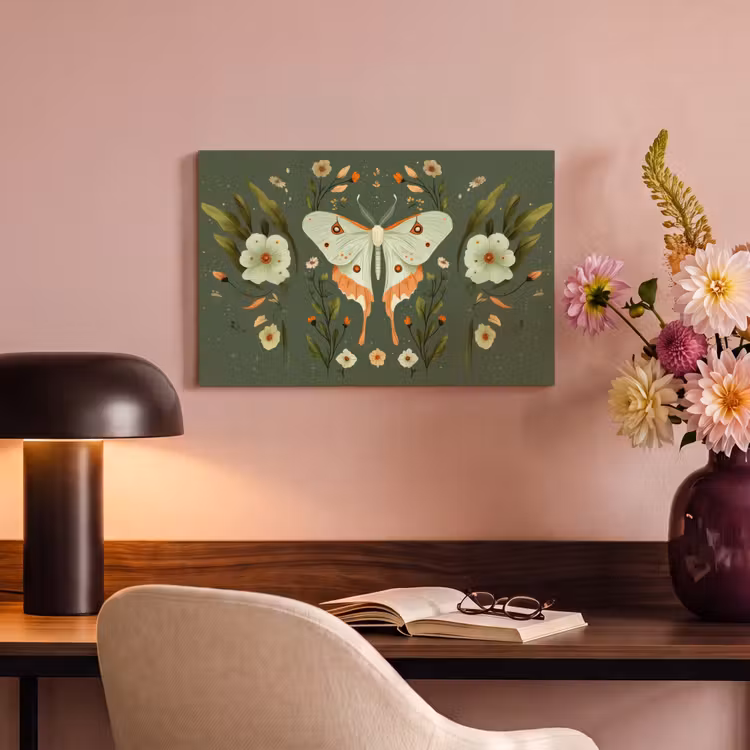 Canvas schilderij - Bloemen - Bladeren - Olijfgroen - Vlinder — 4