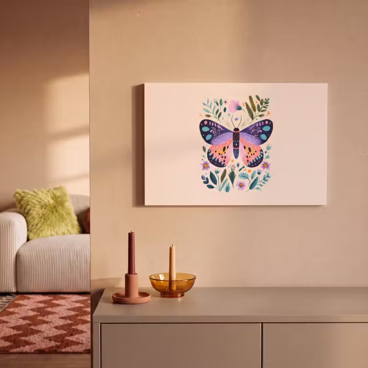 Canvas schilderij - Bloemen - Bladeren - Vlinder - Kleurrijk — 2