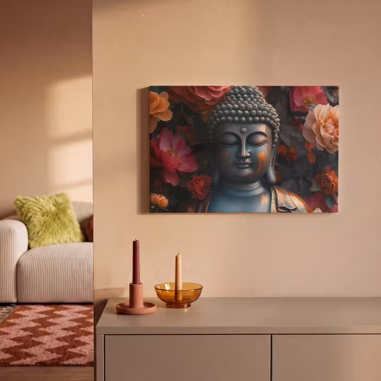 Canvas schilderij - Boeddha - Bloemen - Buddha - Beeld - Kunst — 2
