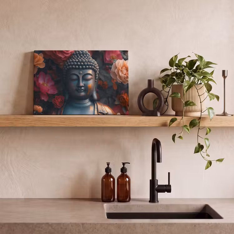Canvas schilderij - Boeddha - Bloemen - Buddha - Beeld - Kunst — 3