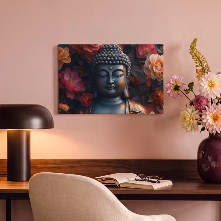 Canvas schilderij - Boeddha - Bloemen - Buddha - Beeld - Kunst — 4