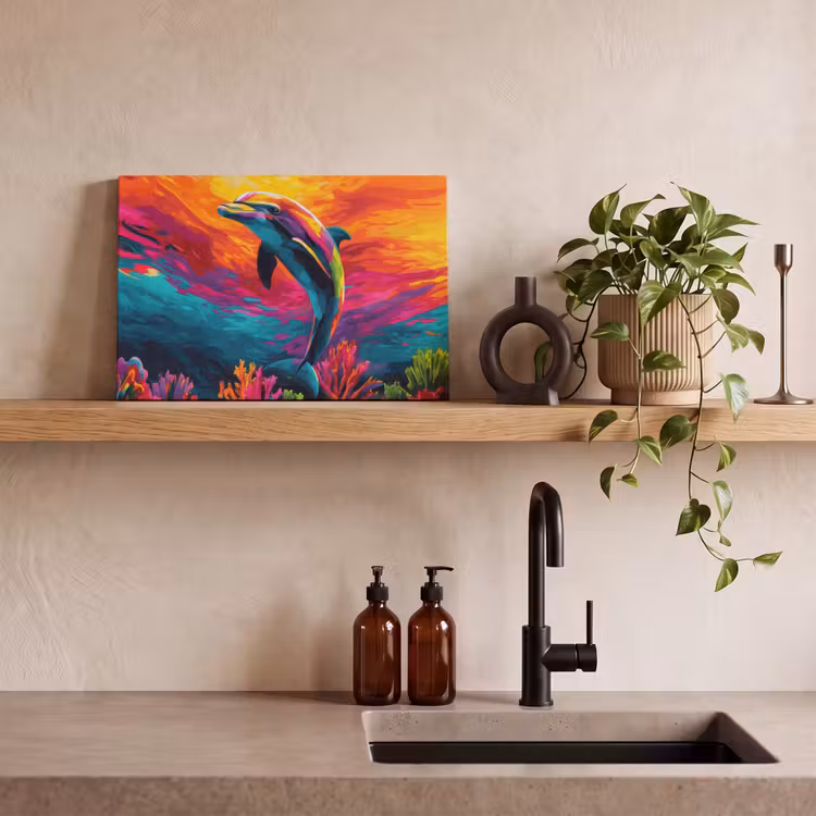 Canvas schilderij - Dolfijn - Kleurrijk - Oceaan - Koraal — 3