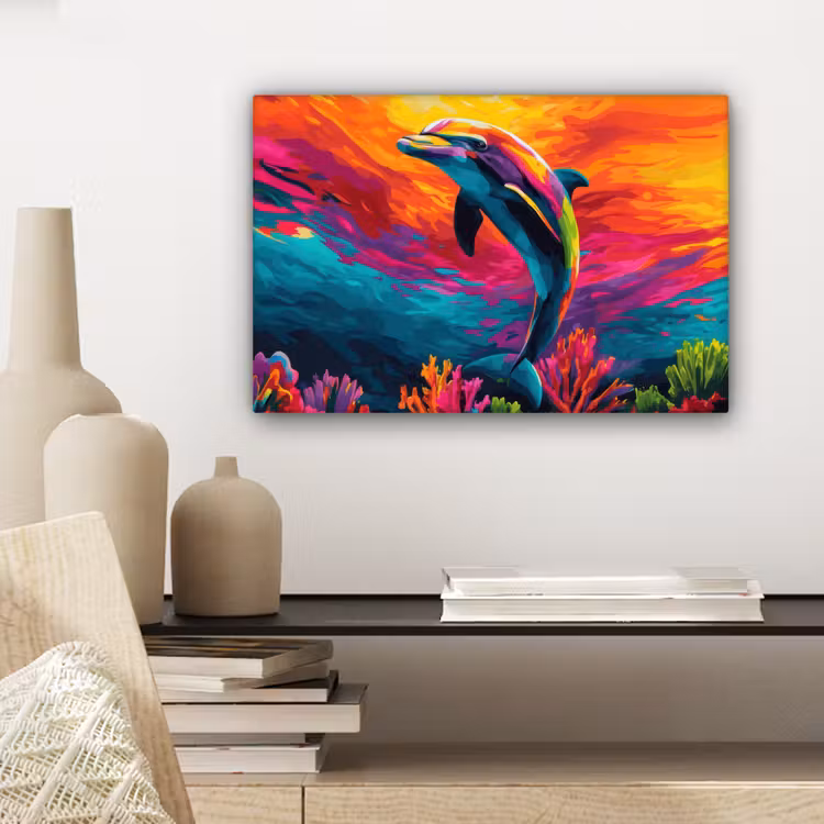 Canvas schilderij - Dolfijn - Kleurrijk - Oceaan - Koraal — 5