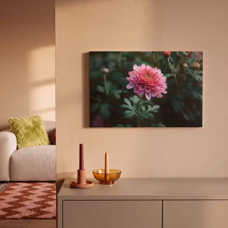Canvas schilderij - Blad - Chrysant - Roze - Schaduw — 2