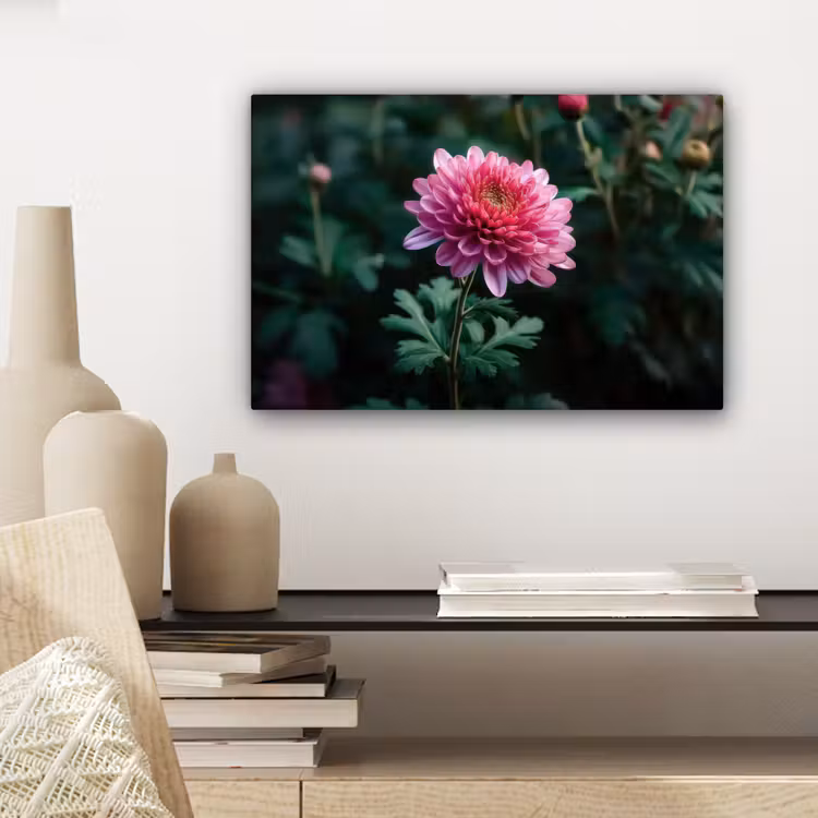 Canvas schilderij - Blad - Chrysant - Roze - Schaduw — 5