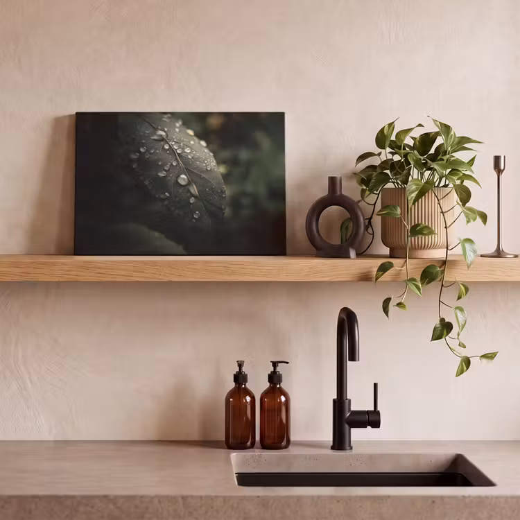 Canvas schilderij - Blad - Groen - Nerven - Regendruppels — 3