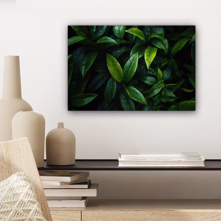 Canvas schilderij - Bladeren - Regendruppels - Licht - Groen — 5