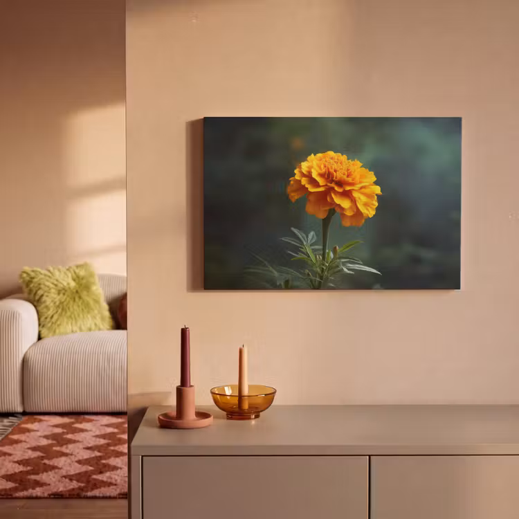 Canvas schilderij - Bloemblaadjes - Afrikaan - Oranje - Wazig — 2