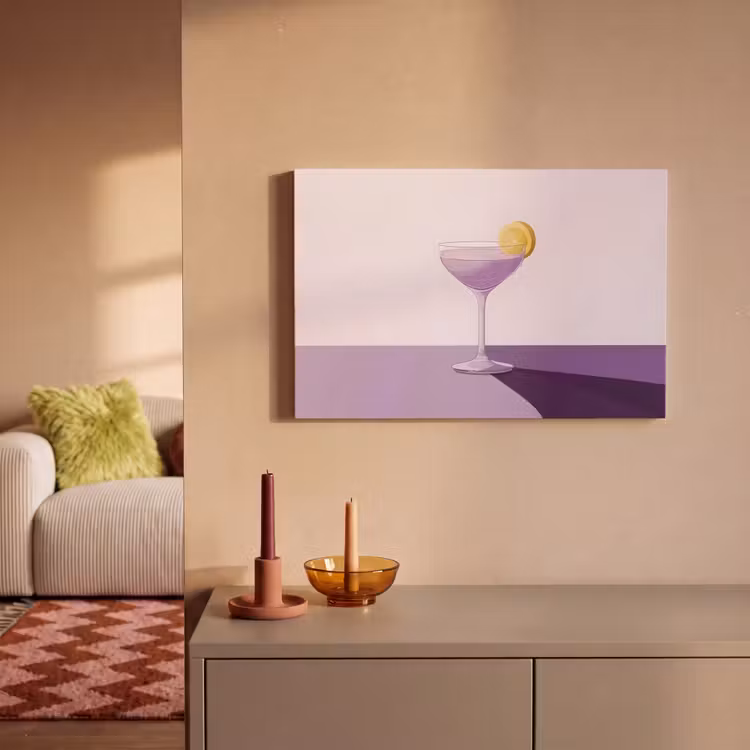 Canvas schilderij - Cocktail - Paars - Minimalistisch - Citroen — 2