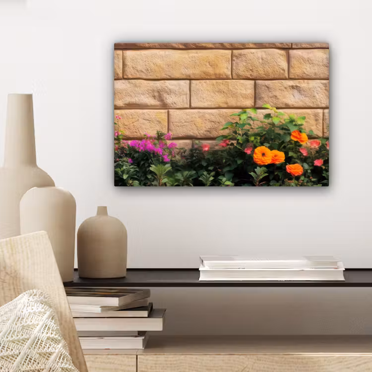 Canvas schilderij - Bloemen - Bakstenen - Kleurrijk — 5