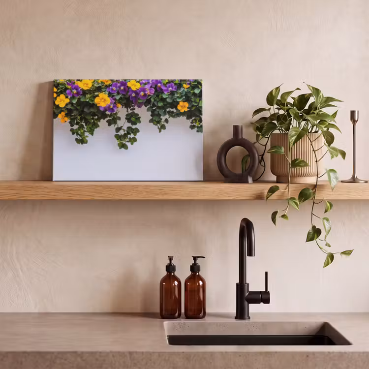 Canvas schilderij - Bloemen - Muur - Geel - Paars — 3