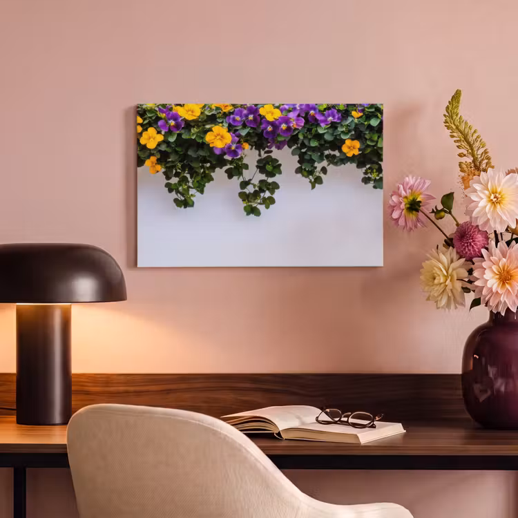 Canvas schilderij - Bloemen - Muur - Geel - Paars — 4