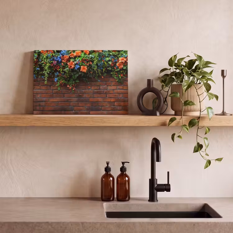 Canvas schilderij - Bloemen - Muur - Groen - Oranje — 3