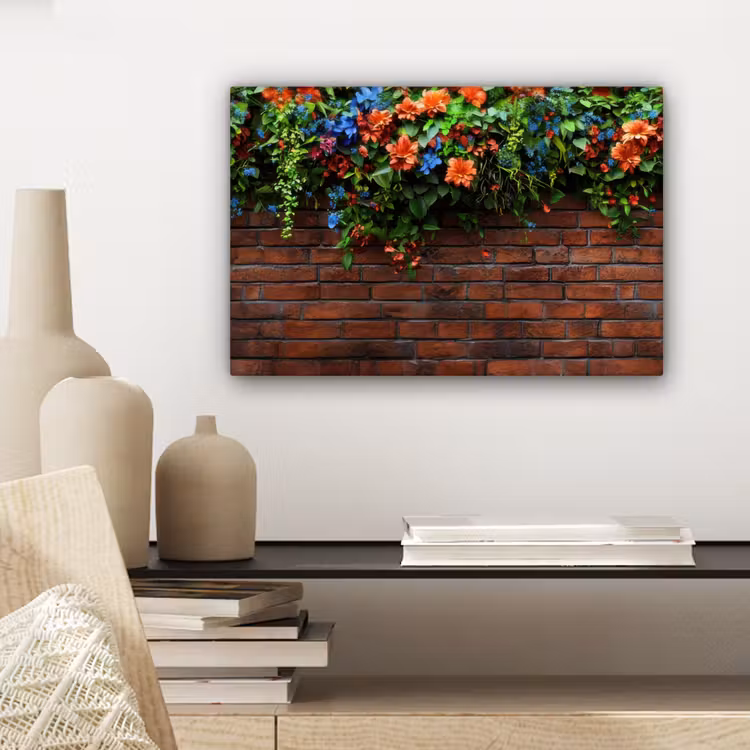 Canvas schilderij - Bloemen - Muur - Groen - Oranje — 5