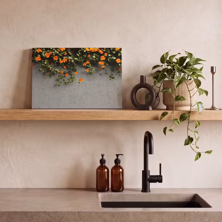 Canvas schilderij - Bloemen - Muur - Oranje — 3