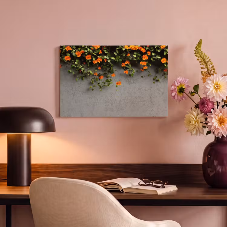 Canvas schilderij - Bloemen - Muur - Oranje — 4
