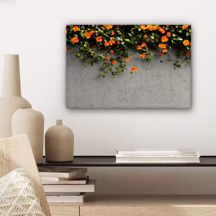 Canvas schilderij - Bloemen - Muur - Oranje — 5