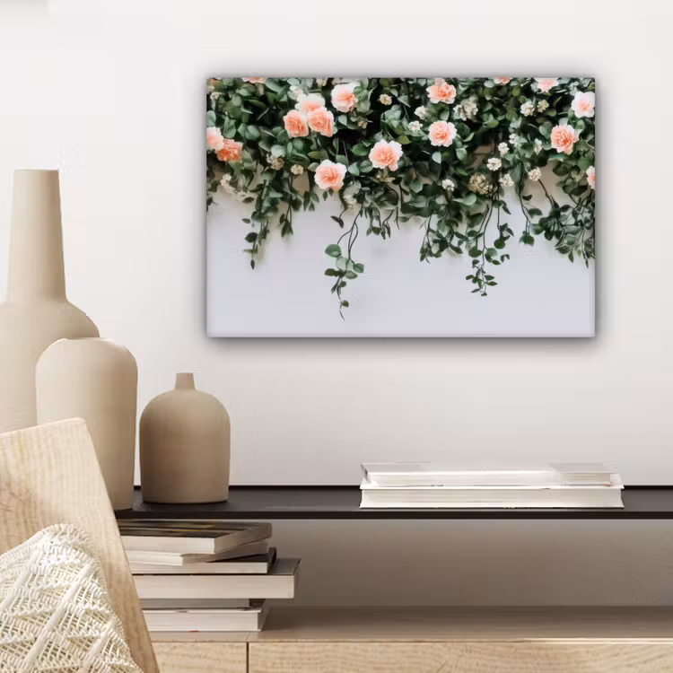 Canvas schilderij - Bloemen - Muur - Rozen - Groen — 5