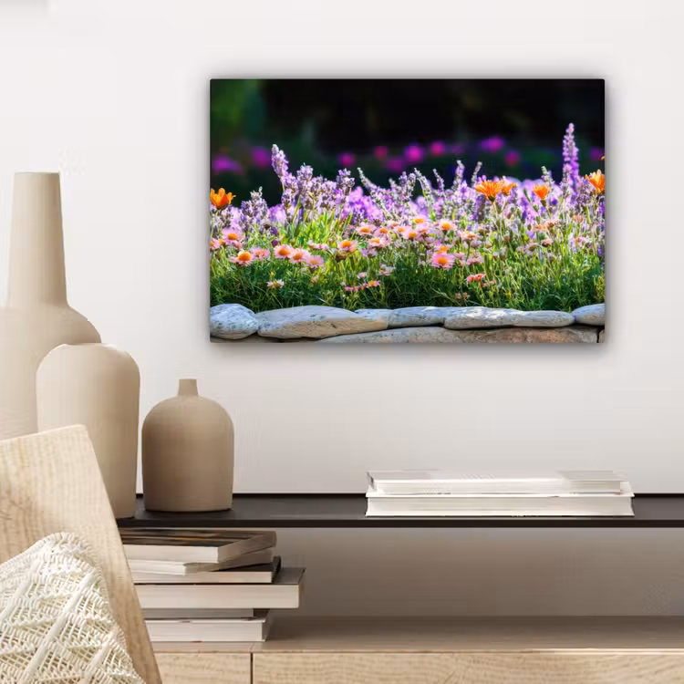 Canvas schilderij - Bloemen - Steenrand - Kleurrijk — 5