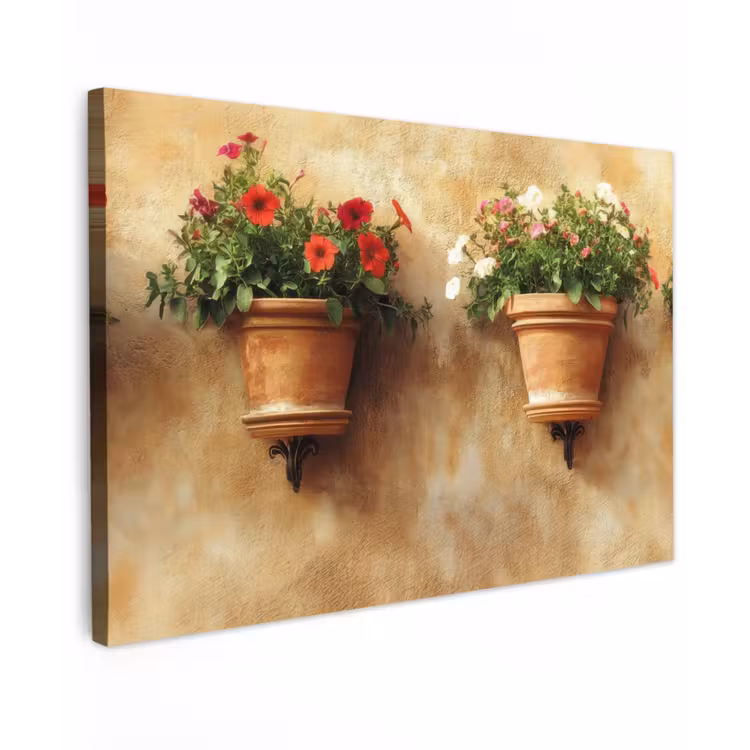 Canvas schilderij - Bloempotten - Muur - Vintage — 1
