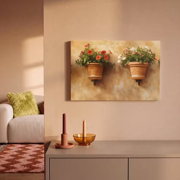 Canvas schilderij - Bloempotten - Muur - Vintage — 2