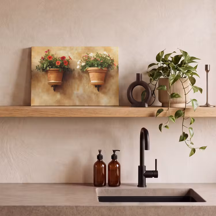 Canvas schilderij - Bloempotten - Muur - Vintage — 3